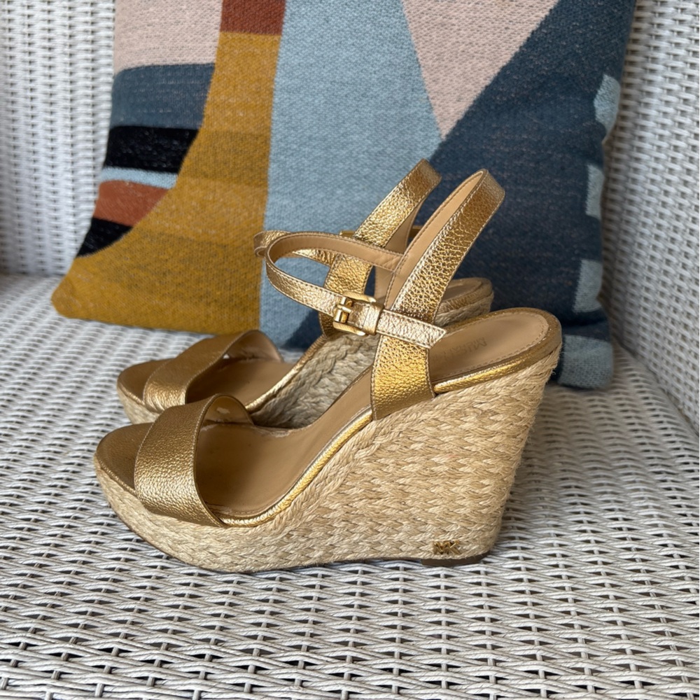 Michael Kors Metallic Gold Espadrille Wedge Sandals - Picture 4 of 6